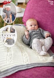 Babytröja, mössa med tofs och matchande filt 