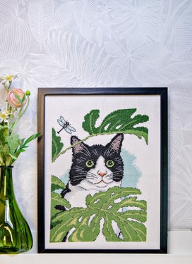 Katt och blad - tavla